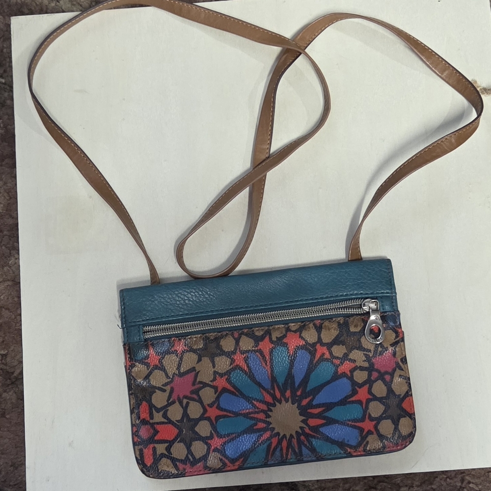 Women’s Floral Pattern Crossbody Bag in Teal and Brown